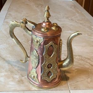 Copper and brass vintage coffee pot